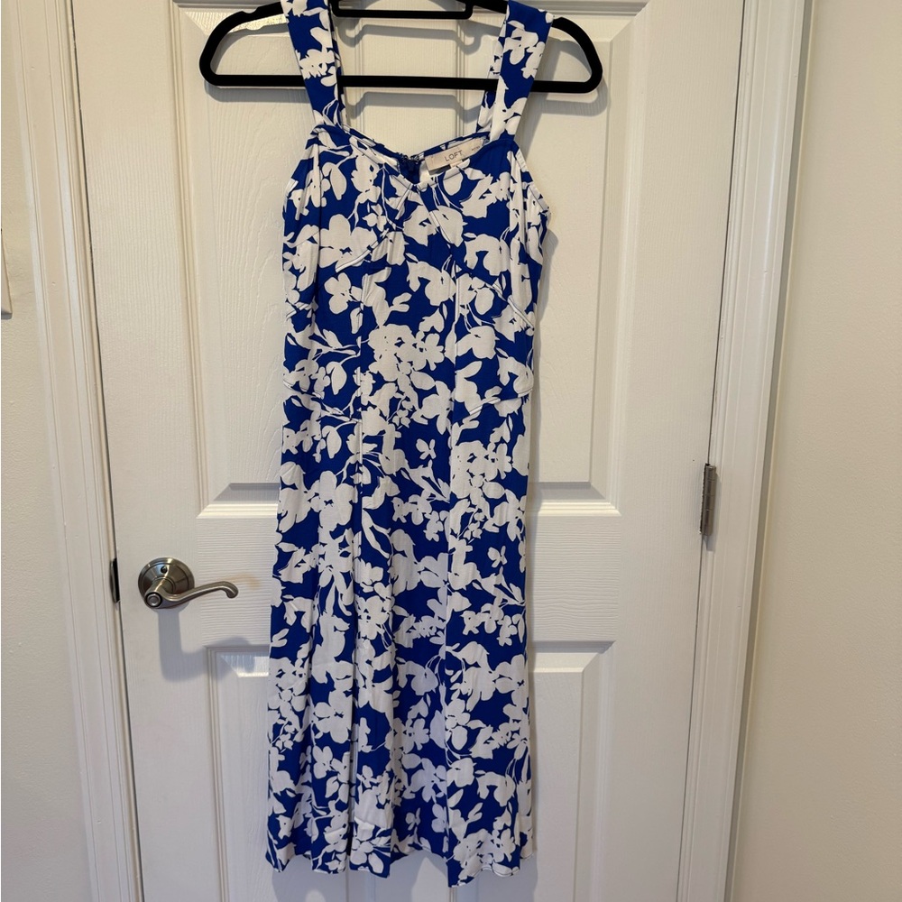LOFT Blue and White Floral Midi Dress